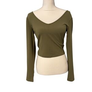 Lululemon Athletica Olive V-Neck Long Sleeve Top | Very Good Condition